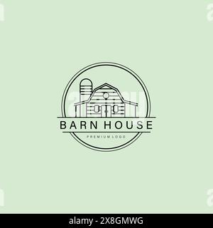 line art farmhouse logo vector illustration design, barn house logo design Stock Vector