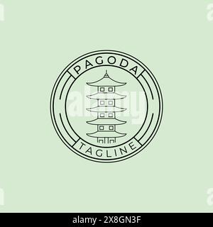 pagoda logo tower line art vector symbol illustration design, pagoda temple emblem design Stock Vector