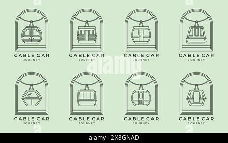 set of cable car logo line art icon vector symbol minimalist illustration design, funicular railway logo pack and badge emblem Stock Vector