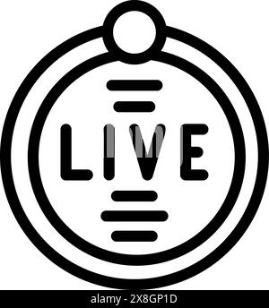 Live streaming badge icon for modern, minimalistic web design and user interface, featuring a black and white vector symbol for realtime interactive media distribution and engagement Stock Vector