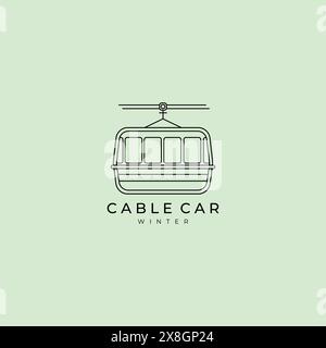 cable car logo line art vector design with Classic view of historic traditional Cable Cars riding on famous California Street in morning light at sunr Stock Vector