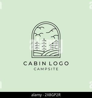 wooden cabin line art logo vector illustration design, outdoor minimalist logo design Stock Vector