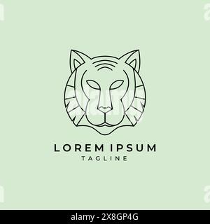 tiger head logo line art minimalist vector design, lion face minimalist logo Stock Vector