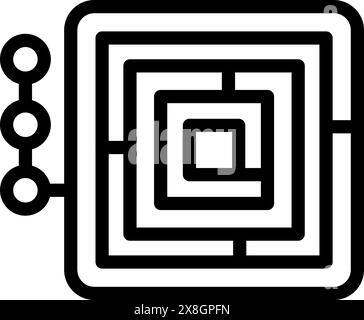 Simplistic line art of a square maze with a starting point, suitable for problemsolving themes Stock Vector