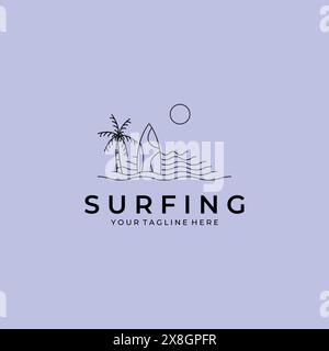 california surf line icon logo vector design, big wave and paradise logo symbol illustration design Stock Vector