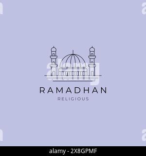 al aqsa mosque minimal logo vector symbol illustration design, al-isra wal-mi'raj masjidil al-aqsa line art design Stock Vector