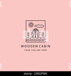 wood cabin line art minimalist logo illustration design creative icon vector Stock Vector