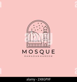 islamic logo line art vector design, mosque icon logo symbol vector emblem illustration design Stock Vector