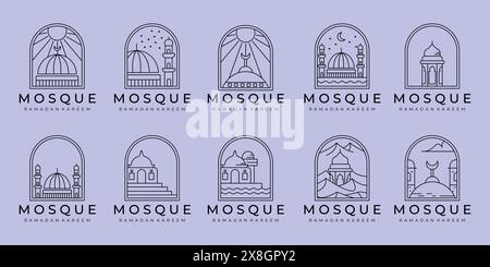 set of islamic mosque line logo vector symbol illustration design, ramadan idea vector symbol creative logo design Stock Vector