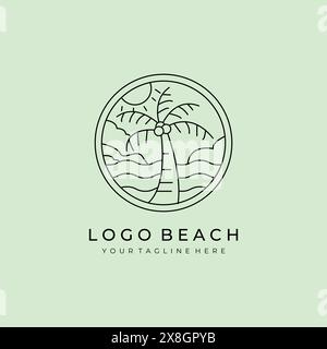 beach line art logo vector symbol illustration design Stock Vector
