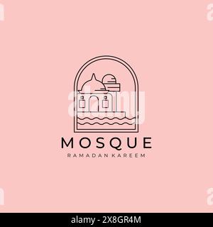 Mosque Line Art Minimal Vector Logo, Illustration Design of Arabian Concept Ramadan Kareem Stock Vector