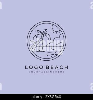 beach line art logo minimalist simple vector illustration template icon design Stock Vector