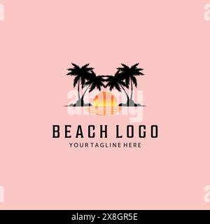 beach vintage retro minimalist logo vector illustration design Stock Vector