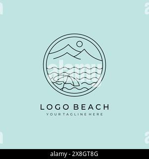 mountain and beach logo line art minimalist vector illustration design Stock Vector