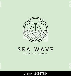 sea wave line art minimalist logo vector design Stock Vector