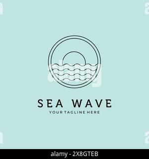 sea wave line art minimalist logo vector design Stock Vector