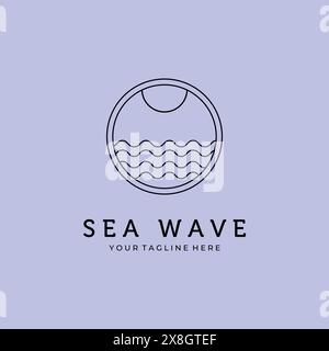 Sea wave line art minimalist vector illustration. Ocean round icon and ...