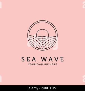 sea wave line art minimalist logo vector design Stock Vector