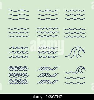 various wave water lake river logo vector illustration, bundle set collection package design Stock Vector