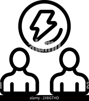 Collaborative brainstorming icon with people working together on a creative solution and generating ideas for business strategy and communication Stock Vector