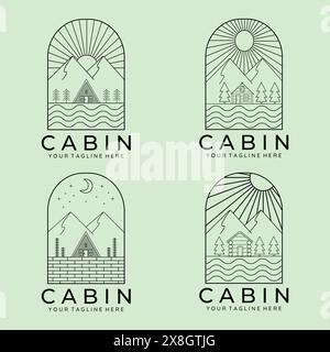 line art cabin minimalist logo vector design set Stock Vector