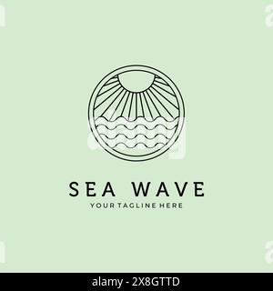 sea wave line art minimalist logo vector design Stock Vector