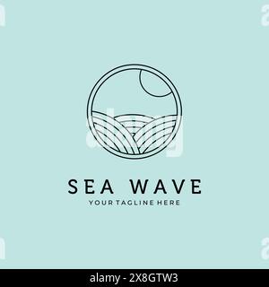 sea wave line art minimalist logo vector design Stock Vector