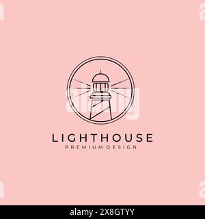 lighthouse logo line art vector symbol illustration design, lighthouse circle logo design Stock Vector