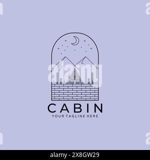 wooden cabin line art logo vector illustration design Stock Vector