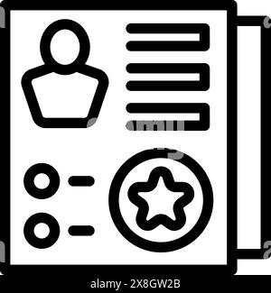 Modern black line icon for a resume featuring a person and star symbol Stock Vector