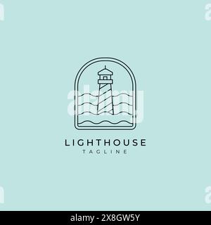 line art lighthouse logo vector illustration design, minimalist lighthouse logo Stock Vector