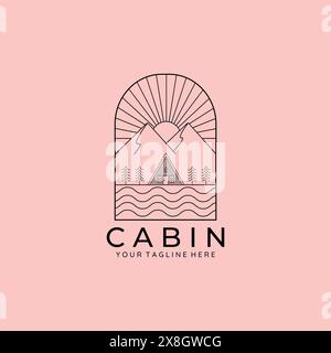 cabin or cottage line art simple logo vector illustration template icon graphic design Stock Vector