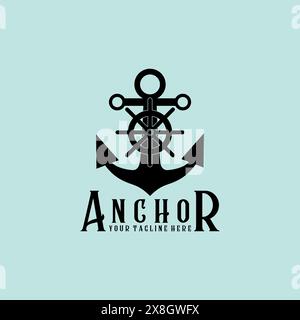 anchor vintage retro minimalist logo vector illustration design Stock Vector