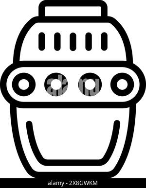 A simple black and white line art illustration of a robot head suitable for icons and logos Stock Vector