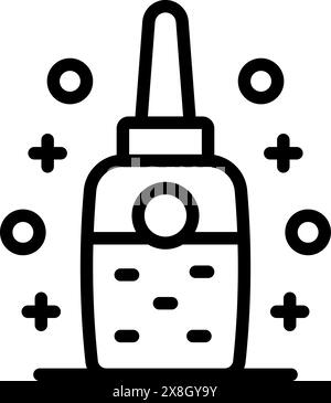 Black and white line art of a dropper bottle commonly used for medicine or essential oils Stock Vector