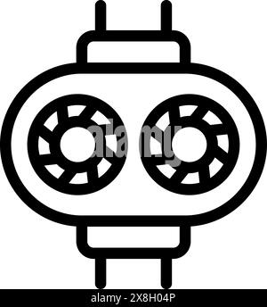 Vintage film projector icon in black and white for cinema and movie symbol, line art illustration design vector for media and entertainment equipment in old classic reel night graphic Stock Vector