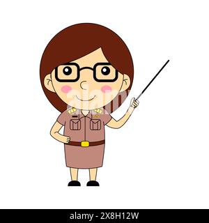 cartoon of woman teacher hold pointing stick to teach student,vector illustration Stock Vector