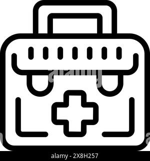 Doctor's medical bag icon with healthcare, first aid, and emergency services symbol in black line illustration for medical assistance and responder vector kit in clinic or hospital Stock Vector