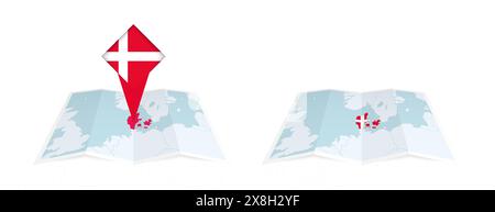 Map of Denmark with a pinned blue pin. Pinned flag of Denmark, vector ...
