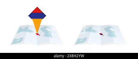 Map of Armenia with a pinned blue pin. Pinned flag of Armenia, vector ...