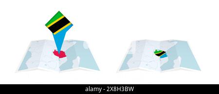 Two versions of the map of Tanzania, with the flag of Tanzania and ...