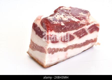 Raw pork belly with streaks of fat isolated on a white background. High quality photo Stock Photo