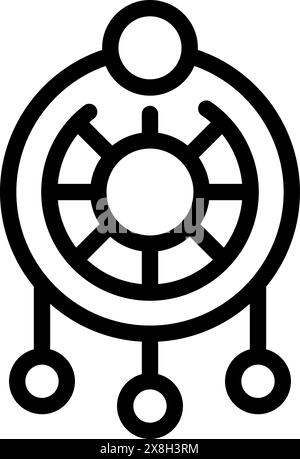 Black and white vector illustration of a modern tech icon with circular elements Stock Vector