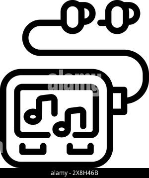 Black and white line icon of a portable music player with earphones Stock Vector