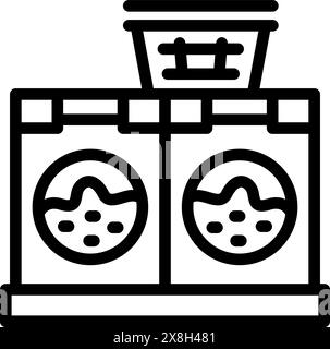 Black and white icon featuring a modern laundry machine with clear front panels Stock Vector