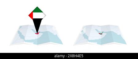 Two versions of the map of United Arab Emirates, with the flag of UAE ...