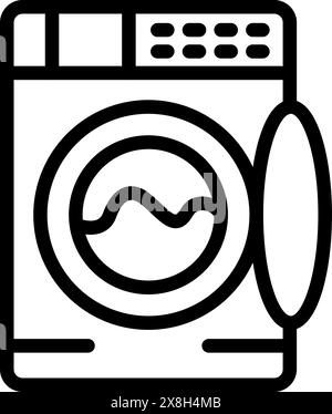 Line art illustration of a frontloading washing machine, symbol for laundry and appliances Stock Vector