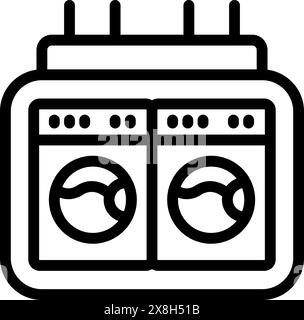 Black and white line art icon representing two commercial washing machines side by side Stock Vector