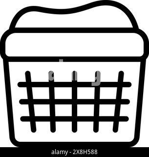 Black and white vector icon representing a simple laundry basket, suitable for various designs Stock Vector