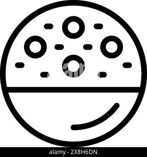 Simple and charming black and white smiling cookie icon illustration in minimalistic line art style, perfect for bakery, confectionery, or foodie designs Stock Vector